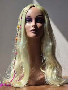 Raysman Peluca Rubia dorada para mujer con trenzas: Peluca hippie/Peluca para fiestas de cosplay/Peluca para disfraces de Halloween/Fibra sintética resistente al calor/Adecuada para Pascua, Carnaval, fiestas y uso diario/Accesorio de disfraz de cosplay de aspecto natural - Dorado - Ver 2