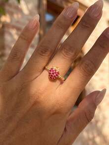 ESBERRY 1pc Red Diamond Inlaid Strawberry Shaped Women's Ring, Beautiful And Charming, Suitable For Daily Wear Or As A Gift For Friends - Strawberry Ring - View 2