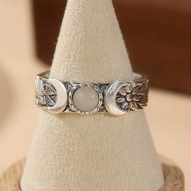 复古星月雕刻戒指，传承波西米亚浪漫风格，适合日常佩戴或派对装饰，展现独特魅力。 - 銀色 - 查看 11