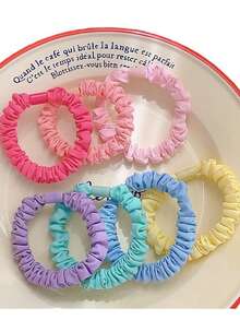 7pcs Rainbow Colorful Small Hair Ties, Sweet Candy Color Small Hair Ties, Simple High Elastic Durable Ponytail Hair Ropes, Essential Hair Accessories For Girls Daily, Vacation, Travel Photography, Back To School Season, Easter Gift Choice - Hair Tie - View 2