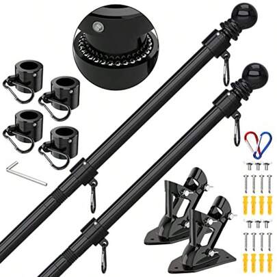 ZMTECH Flag Pole - Upgraded Bracket 2 Packs 6 FT Stainl Steel Flag Poles For Outside House Residential Or Commerical  Free Flag Pole Kit For American Flag (Without Flag Black)