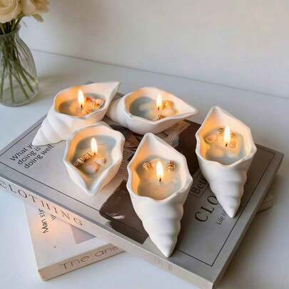 手工石膏海螺壳蜡烛 | 海岸沙滩风香氛大豆蜡烛，适用于家居装饰、香薰疗法、放松身心，亦可作为礼物