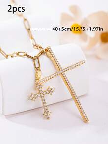 1件装时尚简约女士项链，配有大十字架吊坠和小十字架吊坠，不锈钢材质，百搭信仰项链，是送给信徒、家人和朋友的生日、周年纪念日和节日理想礼物。 - 彩色 - 查看 5