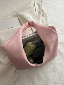 1 pieza Bolso de mano de unicolor de PU personalizado para uso diario, bolso de tela minimalista, bolso de hombro, bolso de sobaco - Rosa - Ver 5