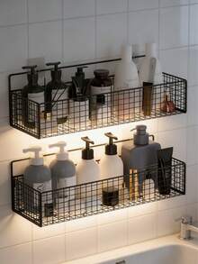 1/2/3pcs Bathroom Storage Rack, Narrow Bathroom Organizer Shelf, Floor Standing Multi-Tier Slim Rack, Bathroom Corner Toiletry Storage Shelf - Black - View 3
