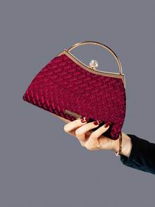 REMANLAND 1个纯色条纹金属手柄环，天鹅绒优雅时尚搭扣，适合女士派对、婚礼、宴会、手拿包和手提包 - 酒紅色 - 查看 7