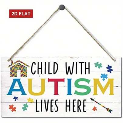 2D Flat Autism Awareness Sign - Color-Coded Puzzle Design, Featuring A Warning Label "Autism-Affected Children Live Here" - Artificial Wood Door Hanger, Suitable For Home And Office - Low-Maintenance Decoration (Autism Support Sign), 12x6inch,Bedroom Wall Deccor,Home Deocr Living Room,Holiday Decor,Wall Deocr,Home Essentials,Picks