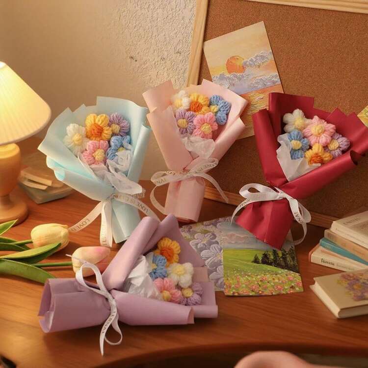 1/2 bó - Hoa giả mini thêu tay tinh xảo | Thủ công tỉ mỉ | Bó hoa đan tay sáng tạo kèm thiệp chúc mừng miễn phí | Bó hoa mềm mại, hoàn hảo cho Ngày của Mẹ, quà tặng cho bạn gái, tiệc sinh nhật và nhiều dịp khác. - Nhiều màu - Xem 6