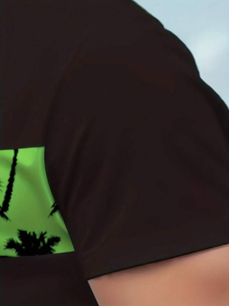 Zwei Sets europäischer und amerikanischer Herrenanzümit Kokospalmen-Print auf der Brust, kurzärmelig und mit bedruckten Shorts. - Mischfarben - Übersicht 5