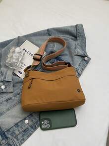 Korean Fashion Women's Multi-Layer Commuter Shoulder Bag, New Personalized Lightweight Crossbody Bag, Stylish Minimalist Square Bag - Khaki - View 3