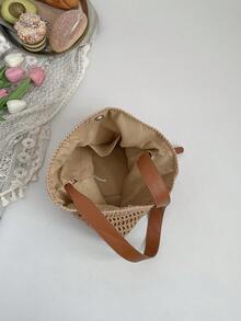 Nueva bolsa de mano minimalista tejida y calada, de gran capacidad, bolso de hombro único y de alta gama, perfecto para vacaciones y viajes diarios. - Marrón - Ver 9