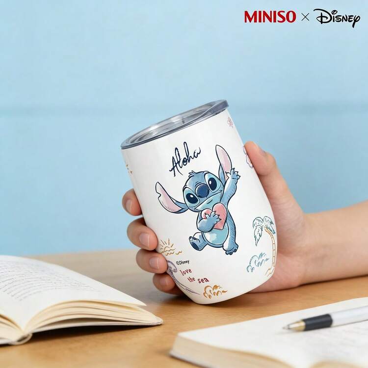 MINISO X Disney Lilo & Stitch Aloha Love The Sea Insulated Stainless Steel Eggshell Tumbler With Lid,Double-Walled Vacuum Cup For Coffee,Wine,Drinks - 彩色 - 查看 2