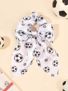 1pc Football Print Hair Scrunchie, Women's Black & White Satin Alligator Clip World Cup Cheer Hair Accessory, Sports Style Hair Tie Travel Accessories Ponytail Holders Hair Elastics Hair Rubber Bands Hair Rope Elastic Hair Tie - Black and White - View 8