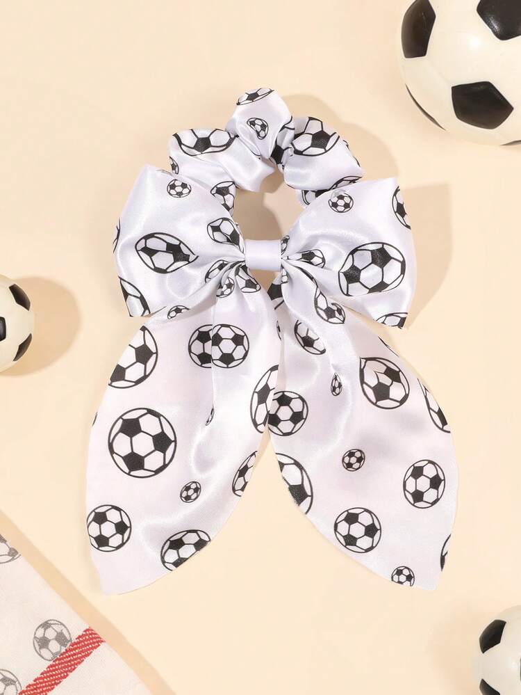 1个足球印花发圈，女士黑白缎面鳄鱼夹世界杯啦啦队发饰，运动风发绳 - 黑與白 - 查看 8