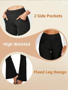 1-Pack Women's High Waist Solid Black Gray Red Flared Leggings With Side Pockets, Tummy Control Yoga Pants For Fitness, Running, Workout, Casual Daily Wear, Comfy Stretch Sport Pants - 1 chiếc (màu đen) - Xem 6
