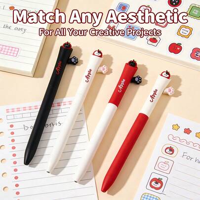Bộ 4 bút bi đầu thu hình chân mèo; ruột bút mực đen 0.5mm; thiết kế đầu thu nhanh khô; viết trơn tru; thích hợp cho học sinh, trường học, văn phòng, ghi chú; dụng cụ viết văn phòng; đồ dùng học tập/quà tặng ngày Valentine/đồ dùng văn phòng