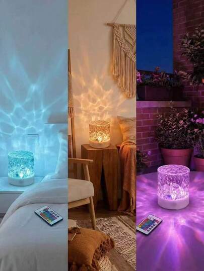 Đèn chiếu LED hiệu ứng sóng nước, điều khiển cảm ứng/từ xa, cấp nguồn USB, 16 màu thay đổi, ánh sáng tạo không gian thư giãn cho giấc ngủ và thiền định, thiết kế bầu trời sao để bàn.