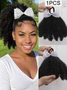 1 búi tóc giả kiểu Afro bồng bềnh 8 inch, tóc mềm mại, chất lượng cao, tóc giả tổng hợp Marley Kinky Fluffy với thiết kế co giãn, dành cho nữ. - Màu đen tự nhiên - Xem 10