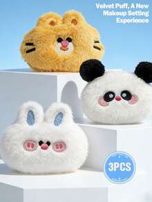 3/6/9pcs Cartoon Animal Plush Powder Puffs - Panda, Rabbit, Tiger Plush Powder Puffs, Non-Clumping Easy To Apply, Professional Setting Makeup Tool For Loose Powder/Compact Powder, Suitable For Beginners And Makeup Enthusiasts - Multicolor - View 8