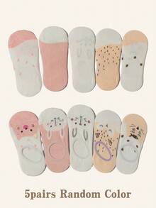 5 pares de calcetines invisibles con diseño lindo de conejo y gato para mujer, aptos para uso diario - Multicolor - Ver 5