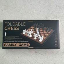 可折叠专业国际象棋套装，精美礼盒包装，便携式桌面游戏，适用于国际象棋和跳棋策略，模拟33种不同场景 - 彩色 - 查看 11