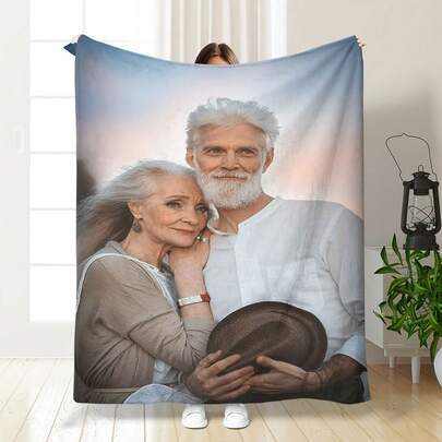 1 pieza Manta personalizada con foto para abuelos, padres - Suave, cómoda, cálida, multiusos, adecuada para todas las estaciones, 4 opciones de tamaño, 280 g/m²