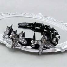 1件装奢华水钻蝴蝶发箍、镶钻发梳、高冠发夹、星光水晶发圈、防滑植绒发箍 - 彩色 - 查看 8