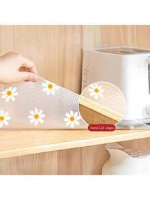 1卷菊花图案搁板垫，无粘性抽屉垫，防滑冰箱垫，防水EVA橱柜垫，易清洁厨房橱柜垫 - A - 查看 3