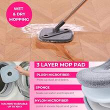 L2ozm0hg Heavy Duty Square Spin Mop For Floor Cleaning Separate Compartment For Clean And Dirty Water Use Any Cleaning Solution Self Cleaning Machine Washable Pads - 粉紅色的 - 查看 5