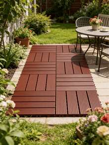 1/2/4pcs Garden Flooring, 30cm*30cm, Interlocking Stripe Pattern Tiles, Suitable For Decorating Pool, Balcony, Garden, Corridor, Water-Permeable - Vertical Stripes - View 2