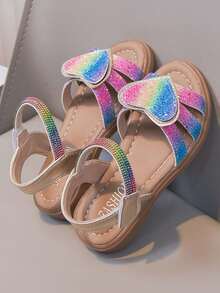 1 Pair Girls' New Multi-Color Flat Cute Open Toe Sandals, Wear-Resistant Anti-Slip Children's Roman Sandals, Suitable For Summer - Khaki - View 3