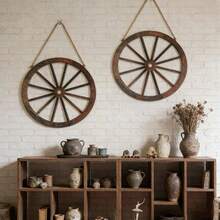 1件装木制牛仔车轮墙饰，西部牛仔派对装饰，复古乡村风格木轮装饰，适用于酒吧、车库、室内/室外装饰、家居装饰、房间装饰、卧室装饰 - 彩色 - 查看 3