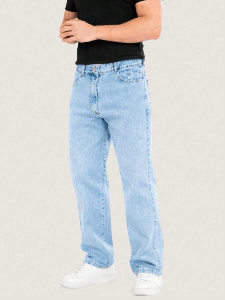 Balloon Pants, Men's Baggy Wide-Leg Jeans, Streetwear, Graphite Gray - 淺藍色 1 - 查看 1
