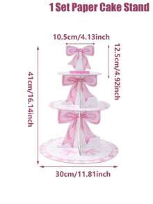 1 Set Pink Bow Baby Party Multi-Tier Cake Stand And Cake Decorations, Multi-Tier Cake Stand, Birthday Party Decorations, DIY Cake Decorating Supplies, Dessert Food Cake Edge Decor, Birthday Baby Family Holiday Party Restaurant Kitchen Decor, Home Decor, Pink Princess Birthday Party Decorations - Multicolor - View 3