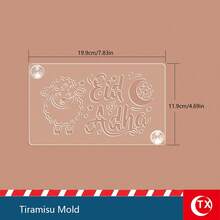 1 tấm phim acrylic trong suốt in hình Tiramisu. Tấm bìa in logo món tráng miệng Tiramisu kèm khuôn rỗng ghi lời chúc ngắn. Khuôn trang trí bánh Tiramisu cho lễ Eid Al-Adha, thích hợp làm quà tặng sinh nhật, quà tặng cuối tuần, quà tặng ngày lễ, quà chúc mừng đính hôn, quà tặng trang trí tạo không khí ấm cúng cho gia đình trong tháng Ramadan. - trắng - Xem 32