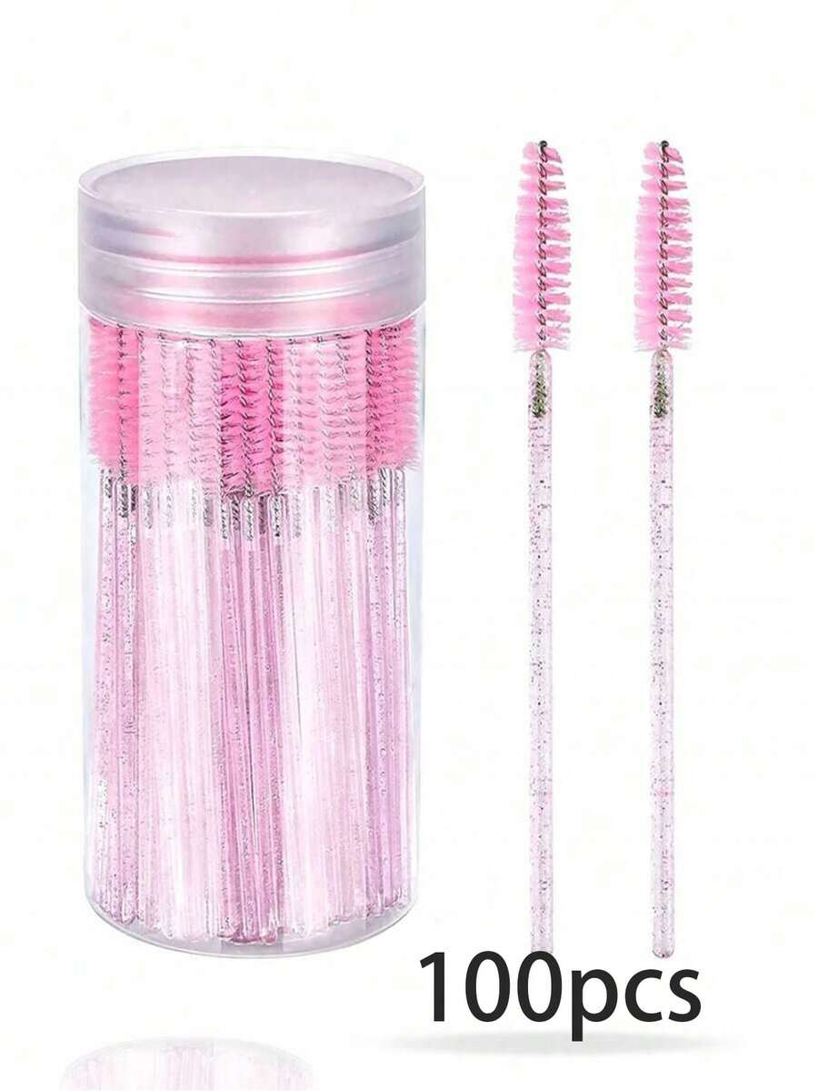 200/100/50/10支装睫毛刷、睫毛膏刷（带收纳盒）、一次性柔性眉刷、睫毛嫁接刷、眉刷、蓖麻油刷（水晶粉） - 粉色 - 查看 1