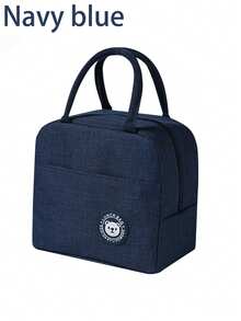 1pc Bear Pattern Insulated Lunch Bag, Thermal Lunch Box Tote - Navy Blue - View 13