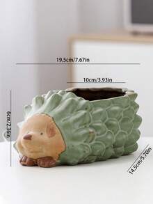 1个可爱创意陶瓷刺猬迷你卡通陶瓷花盆摆件，窑烧青铜色 - 擺飾 - 查看 2