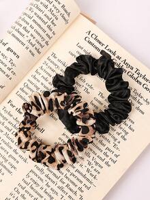 4 piezas Lazos de pelo elásticos con estampado de leopardo, scrunchies versátiles de moda adecuados para trenzas, moños, coletas altas - Multicolor - Ver 3