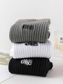 1 par de calcetines de rodilla de estilo retro con bloques de color, calcetines holgados de punto grueso con bordado de letras, calcetines deportivos de estilo callejero unisex con algodón transpirable, calcetines versátiles de ropa de trabajo para primavera y otoño - Multicolor - Ver 11