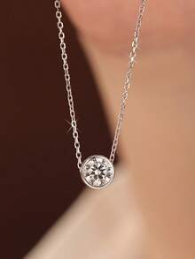 1 Chiếc vòng cổ thanh lịch hình tròn đính đá Moissanite, bạc sterling 925. Vòng cổ nữ cổ điển và trang nhã, món quà trang sức tinh tế dành cho nữ giới, thích hợp để đeo hàng ngày, hẹn hò, làm quà năm mới, quà Valentine. - Vòng cổ túi tròn - Xem 1