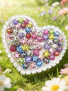 5/10/20/30/50pcs Multi-Color Fashionable Cute Leopard Print Heart Beads, Focal Beads Suitable For DIY Necklace, Bracelet, Earring, Keychain, Phone Strap, Decorative Pen, Couples Gift - Multicolor - View 7