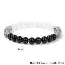 男士天然石串珠手链 - 黑玛瑙、猫眼石和地图石，用于保护和接地能量 - 多色 - 查看 6