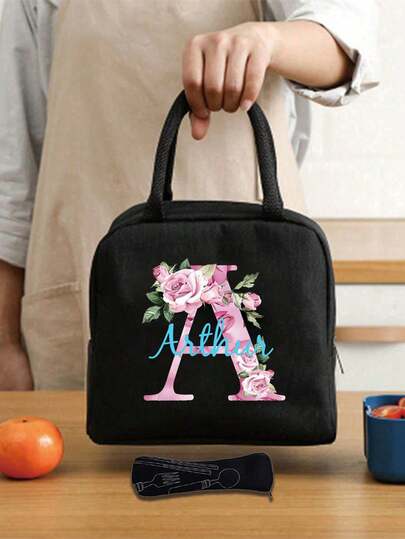 One Customizable Unisex Portable Foil Insulated Lunch Bag, Customizable With 26 Initials And Names. Insulated Lunch Box Tote Bag, Refrigerated Tote Bag, Waterproof Shoulder Bag, Lunch Bag, Office Food Organizer With Adjustable Shoulder Strap, Gray Bag, Student Organizer Bag, Teacher Organizer Bag, Classroom Bag, Classroom Organizer Bag. Suitable For Mother's Day, Father's Day, Vacation/Work, Picnic/Camping, And Parties.