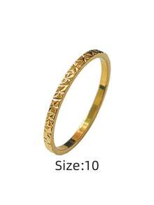 1pc French Minimalist Elegant Carved Asymmetrical Thin Hoop Ring, 316 Stainless Steel Material, 18K Plated Inside & Outside, Waterproof Fade-Resistant, Suitable For Daily Casual, Travel, Beach Wear, Stackable Design For Women - Thin "Crushed Ice" Women's Ring - View 14