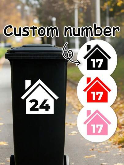 Bộ 1/3/5 miếng dán thùng rác, nhãn tùy chỉnh, số hộp thư và nhãn tên đường. Chống thấm nước, bền, tự dính và dễ dán. Có nhiều kích cỡ và màu sắc - Lý tưởng để sử dụng ngoài trời và trang trí thùng rác.