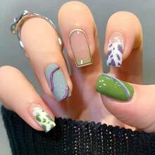 [Free Shipping]Wearable Short Nail Art Stickers, Detachable, Simple Gradient Solid Color Nude Color Student Nail Stickers - Hồng - Xem 4