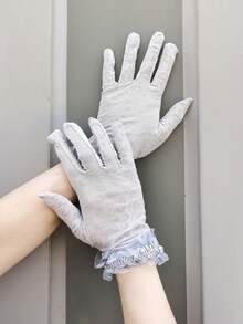 豹纹网眼手套，女士透明动物纹全指手套，复古时尚手套，日常复古蕾丝袖口手套，蕾丝手套，白色手套，手套，茶会帽和手套，茶会手套，优雅手套，女士蕾丝手套 - 豹紋 - 查看 3