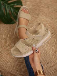 2025 New Summer Plus Size Casual Sandals For Women, One-Strap Peep Toe Comfortable Cross-Border Sandals - Khaki - View 2