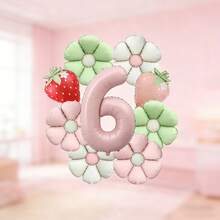 A Strawberry And Flower Birthday Balloon Set Contains Pink Number Foil Balloons, Daisy Foil Balloons And Strawberry-Shaped Foil Balloons. Suitable As Birthday Gifts For Sons And Daughters, As Well As Photo Backdrop Props - View 9